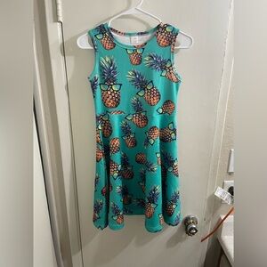 NWOT Girls Pineapple Sunglasses Print A-Line Sleeveless Dress Teal Size 11T